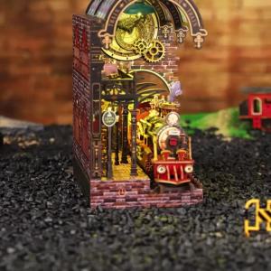 DIY Wooden Book Stand 3D Puzzle Kit Handmade Miniature Cabin House Model Assembly Toy Pop Up Book Nook Home Decor Gift Ages 14+
