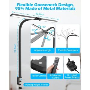 Powdeom 80CM LED Desk Lamp 24W Study Lamp Dimmable Double Head Desk Light Table Light For Study Gaming Work