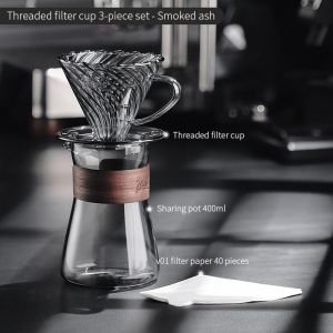 Bincoo Coffee Filter Cup Dripper Set Hand Brewing Sharing Pot Heat-resistant Glass Funnel V60 Coffee Utensil Set 400ml