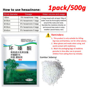 Racun Rumput Cepat Mati 5% Hexazinone Herbicide 环嗪酮 除草剂 Weed Control Land Reclamation Hoe Removing Big Trees & Bamboo