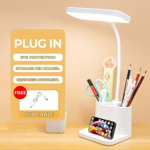USB Rechargeable Lamp Shade LED Desk Lamp With Pen Holder Study Light For Bedroom Dim Reading Lamp