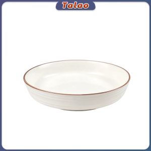 Talao Brown Edged Ceramic Dinnerware Rice Bowl Soup Noodle Bowl Fruit Salad Plate for Daily Home Use 1Pc