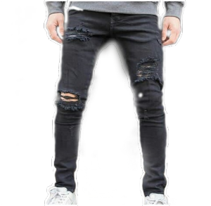 Jeans Gaya Ripped Bahan Black Denim Celana Panjang