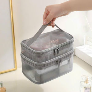 Túi Đựng Mỹ Phẩm Du Lịch 2 Tầng | Túi Makeup Chống Nước Trong Suốt | Hộp Đựng Skincare Trang Điểm Có Quai