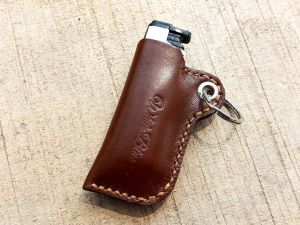 Dompet Tempat Korek Kulit Sapi Warna Coklat - Gantungan Kunci Kulit