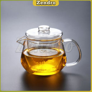 ZEO Borosilicate Glass Clear Cup With Lid and Tea Infuser Teapot 600ml and 500ml