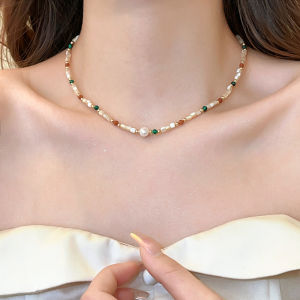 Natural Stone Freshwater Pearl Dopamine Necklace for Women New Popular Light Luxury Niche Choker Clavicle Chain Accessory