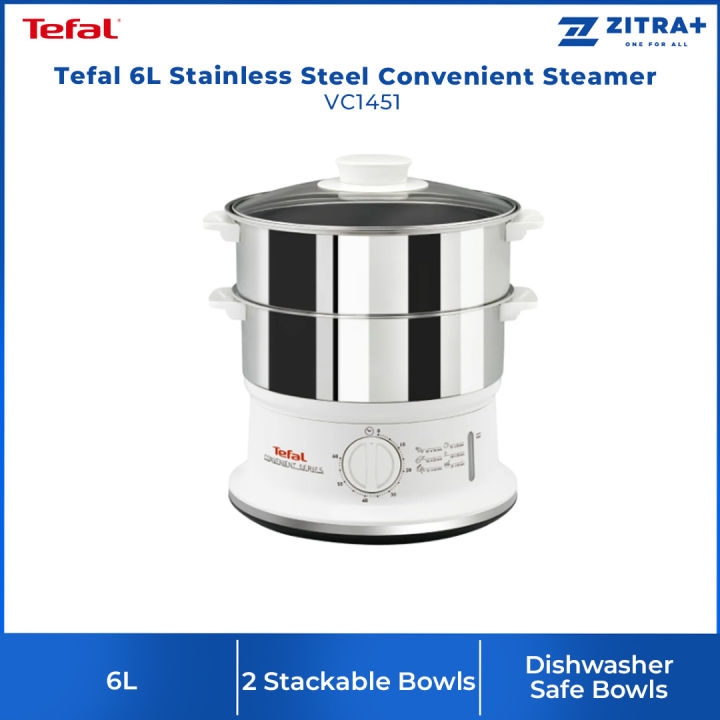 Tefal 6L Stainless Steel Convenient Steamer VC1451 Easy Storage