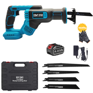 HUMI เลื่อยชักใบไร้สาย สำหรับตัดไม้ โลหะ ท่อพีวีซี เลื่อยชักไร้สาย มอเตอร์ BL ใบมีด4ชิ้น ใบเลื่อยเหล็กความเร็วสูง เลื่อยชักไฟฟ้า เลื่อยชักไร้สาย เลื่อยไฟฟ้าแบตครบชุด เลื่อยไฟฟ้า Cordless Reciprocating Saw ใช้ได้กับแบตเตอรี่ Makita