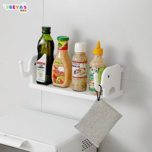 FR-C864 Rak Dinding Tempel Kamar Mandi Motif Gajah Tanpa Paku Serbaguna / Rak Dapur dengan Gantungan