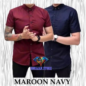 Paket 2 Pcs Kemeja Polos Pria Dewasa Lengan Pendek Baju Kerja Hem Formal Casual Sopan Kondangan