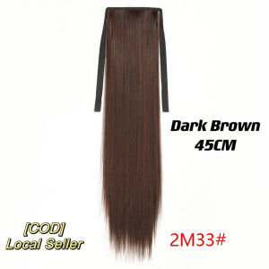 【COD&Spot goods】45cm Synthetic Long Straight Ponytail Wig Hair Extension Black Brown Hairpiece for Women