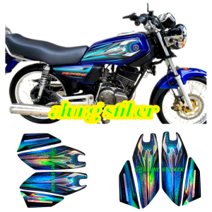STIKER STRIPING LIS LES BODY MOTOR YAMAHA RX KING 2007 VARIASI HOLOGRAM BIRU SUDAH DI CUTTING