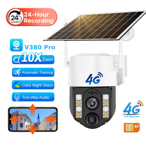 V380กล้องพลังงานแสงอาทิตย์4G บันทึก24ชั่วโมงกลางแจ้ง10X ซูมกล้อง5MP ติดตามอัตโนมัติแผงโซล่าแบตเตอรี่8000MAh วิสัยทัศน์ที่คมชัดในเวลากลางคืน