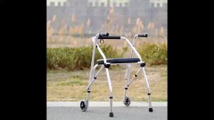 Elderly Walking Aid Step Device Walker with Wheels and Seat Hand-Held Elderly Push Chair Four-Leg Crutches Folding Wheel Seat
