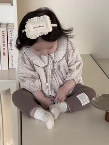 Childrens Spring Clothing 2026 New Korean-style childrens clothing for girls: collared floral doll shirt and bell-bottom pants for baby spring wear