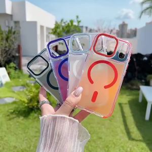 Dual Color Xuncai Compatible ipone 17pro max Colorful Metal Magnetic Phone Case 15 pro Fully Shockproof