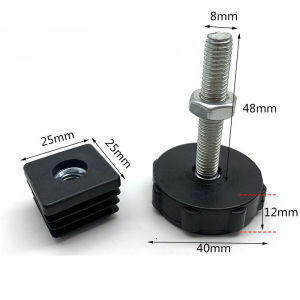 2Pcs M8 Plastic Black Square Adjustable Foot Mats With Nuts Pipe Plug Furniture Tube Cover Chair Shelf Foot Pad