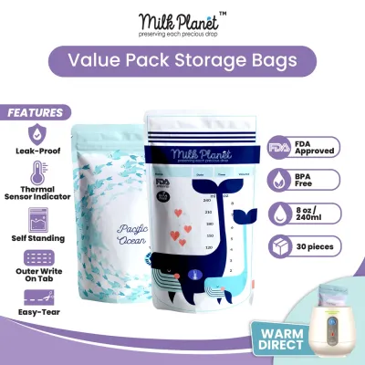 Milk Planet Extra Value Endangered Animal Storage Bags- (30-pcs x 8oz/240ml) Breastmilk Storage Bag Double Zip Lock