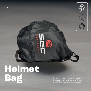 SEC | BLACK HELMET BAG WITH STRAP & PRINTED LOGO | JEG MOTORCYCLE & CAR COVER