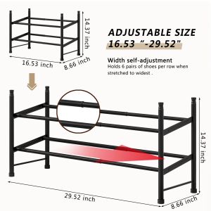 COD 2-Tier Adjustable Shoe Rack 29.52in Max Length Holds 12 Pairs of Shoes Durable Black Finish Perfect for Filipino Homes Small Spaces & Entryways - Easy Assembly Organiser COD
