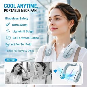 Neck Fan Portable Hands Free Bladeless Foldable Fan with Digital Display Quiet Cooling Fan Long Lasting Battery Outdoor Walking Neckband Fan