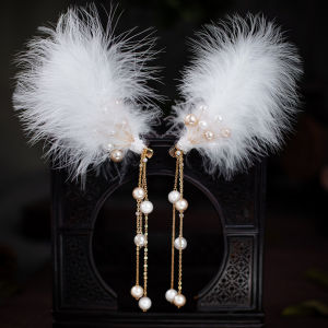 VitaStoree Bindi Klip Pin Mutiara Bulu Rumbai Rantai Panjang Desain Hanfu Antik