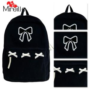 Cute Bowknot Aesthetic Backpack Corduroy Bookbag Lightweight Student Rucksack for Girls Women High School College Work