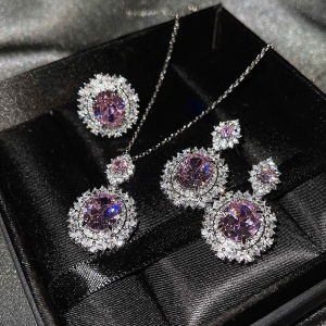 [haoh] 3Pcs set Elegant Luxury Fashion Zircon Necklace Earrings Ring For Women Girls Party Wedding Bride Jewelry Set Gifts