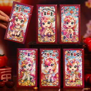 【Hibeautylife】6Pcs Cute New Patterns Red Envelopes Chinese New Year 2026 Ang Pao for Lucky Money Packets Hong Bao for Children
