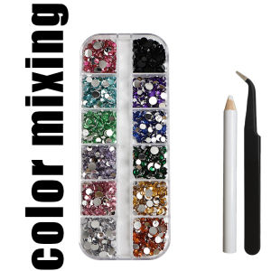 Flatback Rhinestones Set6 Sizes Round Crystal Rhinestones with Picking Tweezers and Wax Pencil