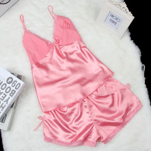 7CYM Summer New Pajamas Suit Lace Up Cami&shorts 2Pcs Lingerie Sleepwear Rayon Homewear Women Loose Loungewear Big Size 3Xl