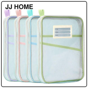 【JJ HOME】Large L-Shaped Transparent Mesh Book Pouch | Subject Sorting Bag | Student Stationery Organizer