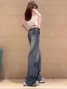 Mỹ màu xanh Retro Quần jean ống loe Cho Phụ Nữ 2025 Mùa Thu Mùa Đông cạp thấp Mới Lỏng Giảm Béo Tầng Chiều Dài quần đũng chuông