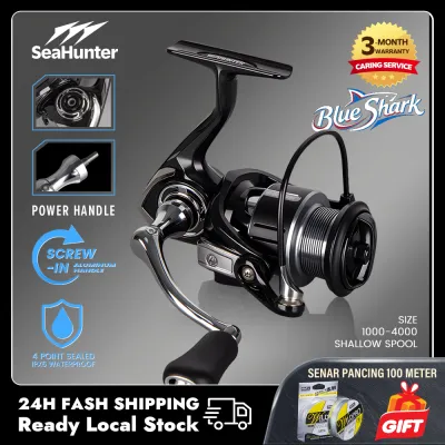 SeaHunter Blue Shark Reel Spinning 4+1BB 5.2:1 Drag 8KG CNC Aluminium Spool Clear Drag Sound Power Handle Reel Pancing