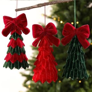 SPARAK Nơ nhung Đồ trang trí cây thông Noel Đỏ Tự làm dây chuyền hình cây 3D nhỏ Tinh tế Làm thủ công Trang trí bàn ăn trong dịp lễ dùng để trang trí bàn tiệc tại nhà.
