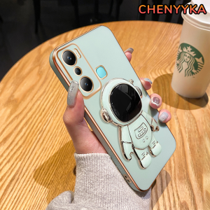 CHENYYKA Casing Ponsel untuk Infinix Hot 20 Play Hot 20i Zero 5G Case pelindung HP lucu astronot lipat dudukan ponsel Casing ponsel lensa penuh pelindung Kesing silikon kreatif Softcase
