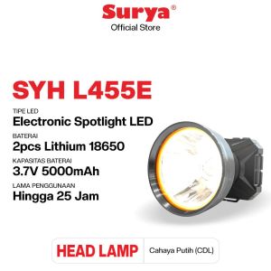 Surya Senter Cas Kepala Super Terang / Headlamp Outdoor LED Waterproof - SYH L455E - BONUS Kabel Cas