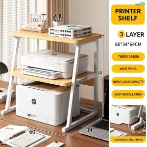 [OKLIFE. SG]Wooden Top Metal Printer Stand Desktop Organiser Riser to Save Desk Space Multipurpose Table Rack