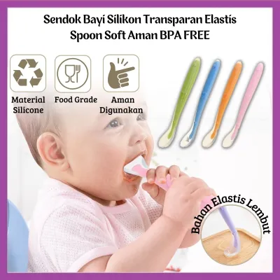 Sendok Bayi Silikon Transparan Elastis Spoon Soft Lembut MPASI Anak Food Grade BPA FREE - FR GALLERY