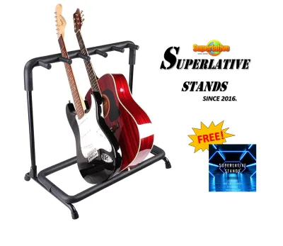Guitar Stand Foldable Multi Holder Rack 3 Or 5 Guitars Black Color Padded Foam