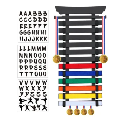 【Latest model】Martial Arts Belt Display Rack Stand 12 Belts Karate Bamboo Wood Medal Hangers-Taekwondo Jiu BJJ