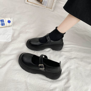 [Free Shipping] WomenS High-Heeled Shoes New Autumn Collection Round Toe Chunky Heel Versatile Retro Style Small Leather Shoes Black