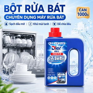 Bột Rửa Bát Máy Rửa Bát Dler 1000g Dạng Bột Dễ Chia Liều Làm Sạch Dầu Mỡ Giảm Mùi Bám