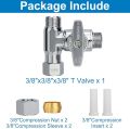 Brass Angle Stop Add-A-Tee Valve for TOTO Washlet Bidet and Handheld Sprayer, 3/8 Inch Compression Shut Off 3 Way Diverter Connector, 3/8"x3/8"x3/8" or 1/2" Toilet T Adapter. 