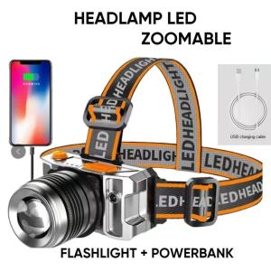 Senter Kepala LED Headlamp F-T41 50 Watt Cahaya Super Terang USB Charging Sensor Tangan Sorot Zoom 3 Mode Pencahayaan Waterproof Tahan Air Bisa Power Bank