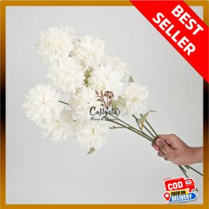 BallMan Panjang Bunga Dandelion Pompom Krisan Bulat Flower Isi 3 Kelopak Tangkai Panjang 65cm Artificial Hiasan Pesta Dekorasi Pernikahan Bucket Rumah Kamar Ruang Tamu Cafe Hotel Import Premium Artifisial Berkualitas