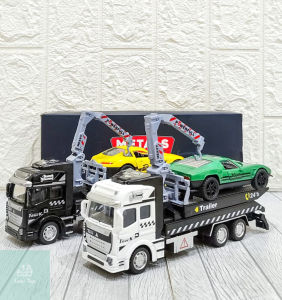 Mainan Anak 2 in 1 Diecast Metal Truck Trailer Sport Car Pull Back 2211-13BC