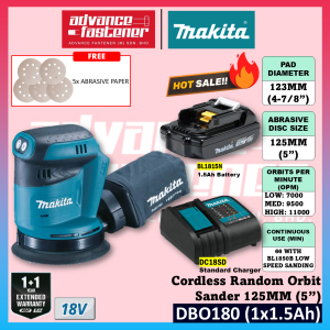 🔥 HOT SALES 🔥Makita DBO180 / DBO180Z 18V Cordless Random Orbit Sander 125MM (5")