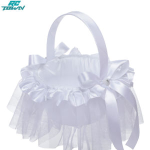 Portable Mini Wedding Flower Baskets With Bow Flower Girl Basket With Handle For Romantic Wedding Party